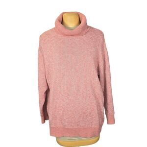 LL Bean Signature Women XL Cowl Neck Sweater Pink Marled Knit Cotton Linen Blend